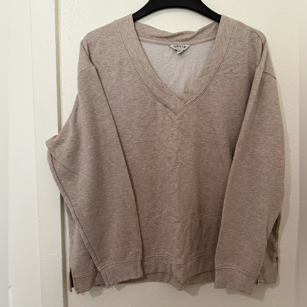 Orvis Sweater Women’s Size 2XL Brown V Neck Pullover Outdoors Casual Stretch